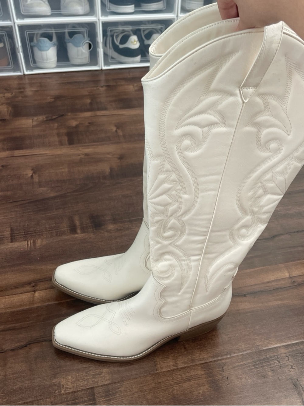 Women's White Western Knee-High Cowboy Boots